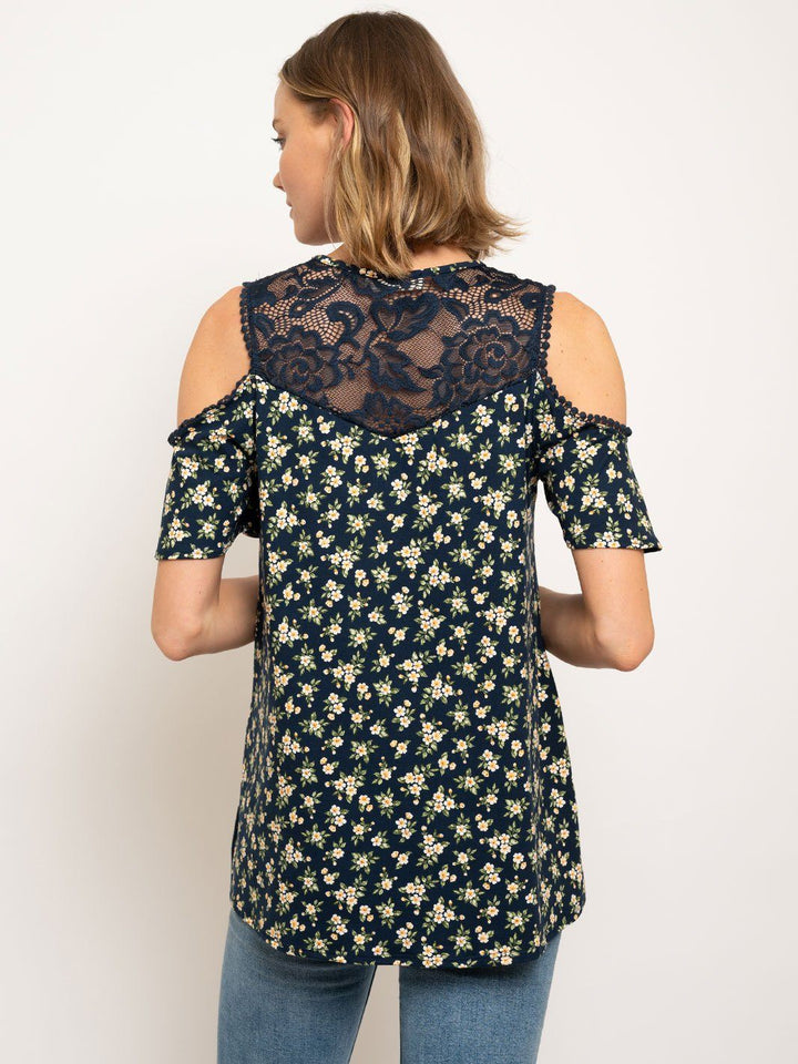 WOMEN'S COLD SHOULDER DITSY FLORAL TOP