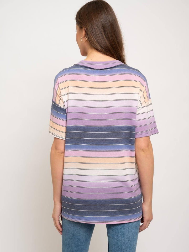 WOMEN'S MULTI STRIPES V-NECK TOP