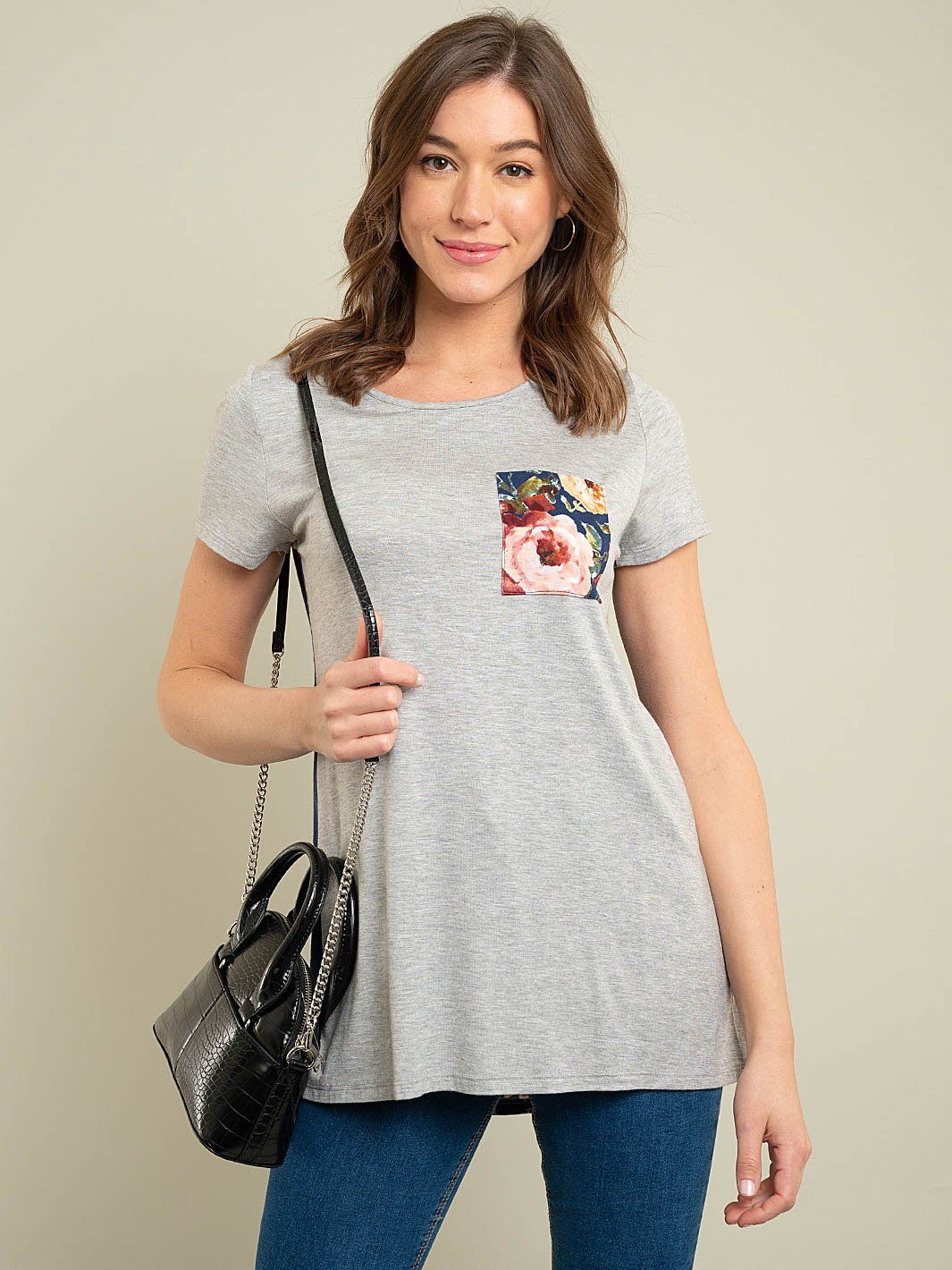 WOMEN'S FLORAL POCKET KNIT TOP