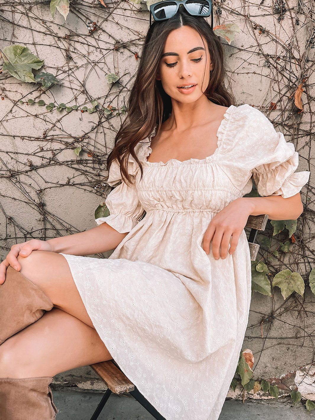 WOMEN'S 3/4 SLEEVE SQUARE NECK MINI DRESS
