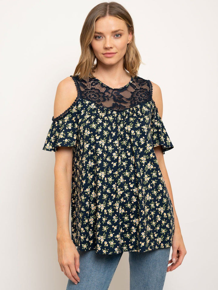 WOMEN'S COLD SHOULDER DITSY FLORAL TOP