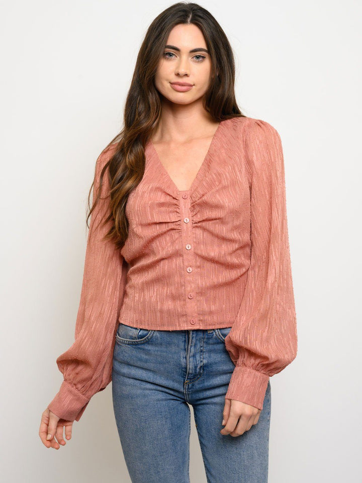 WOMEN'S CUILAPA FRONT RUCHED LONG SLEEVE TOP