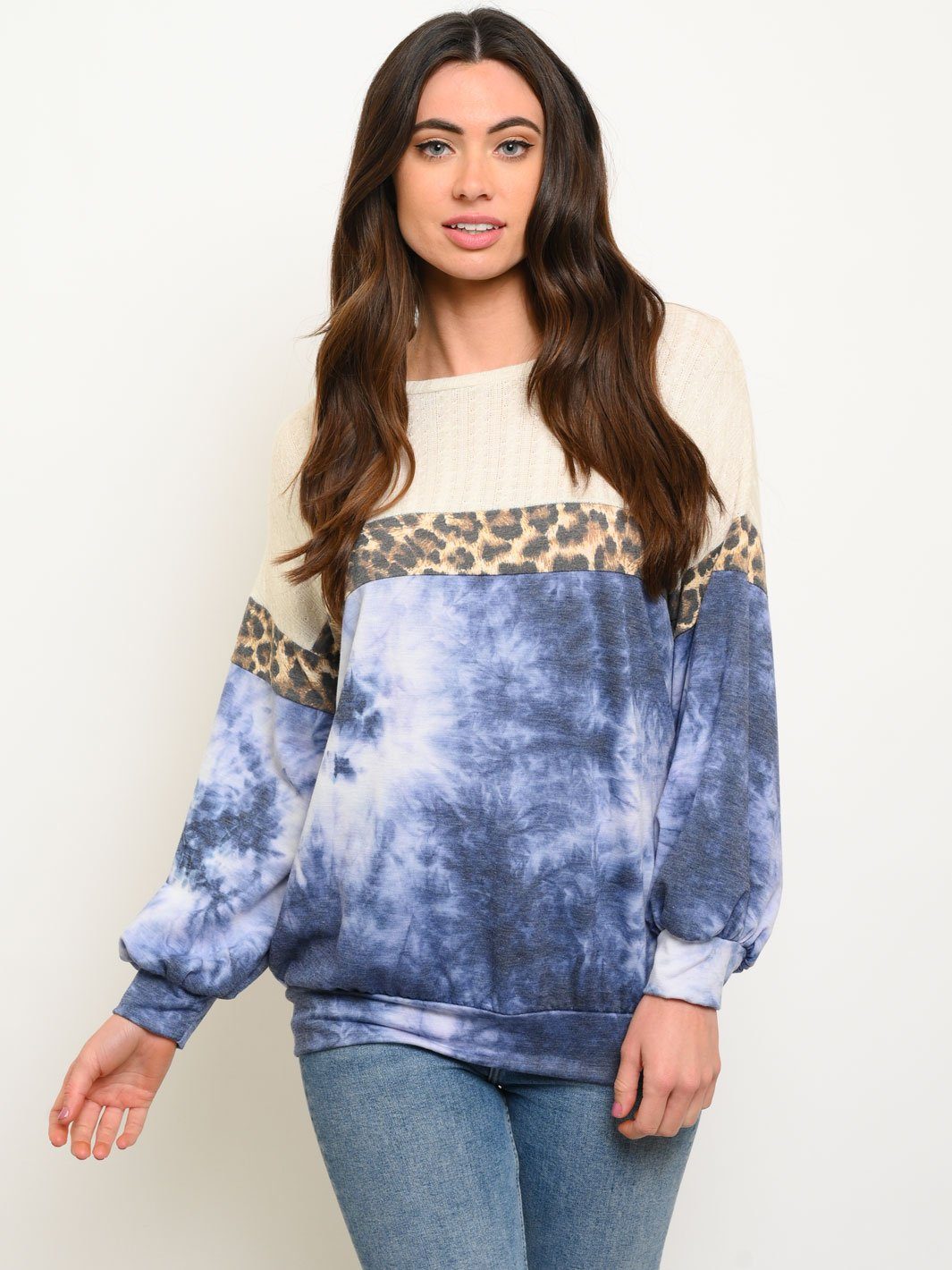 WOMEN'S MULTI PRINT LONG SLEEVE TOP