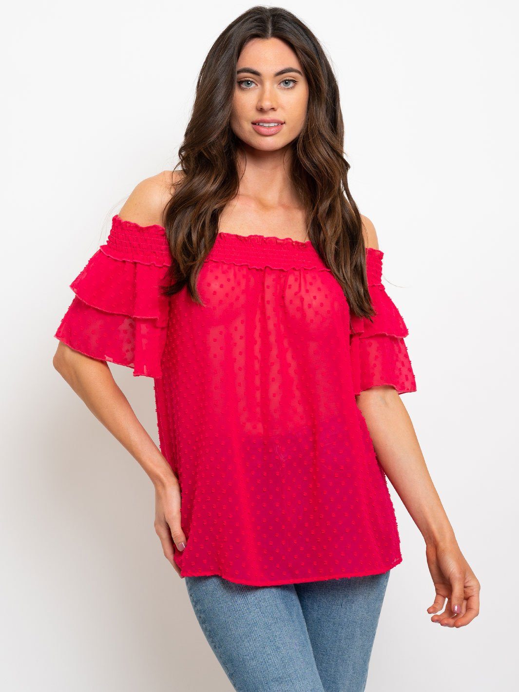 WOMEN'S OFF SHOULDER SWISS DOTS TOP