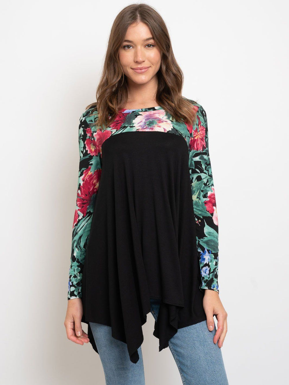 WOMEN'S LONG SLEEVE FLORAL PRINT TUNIC TOP