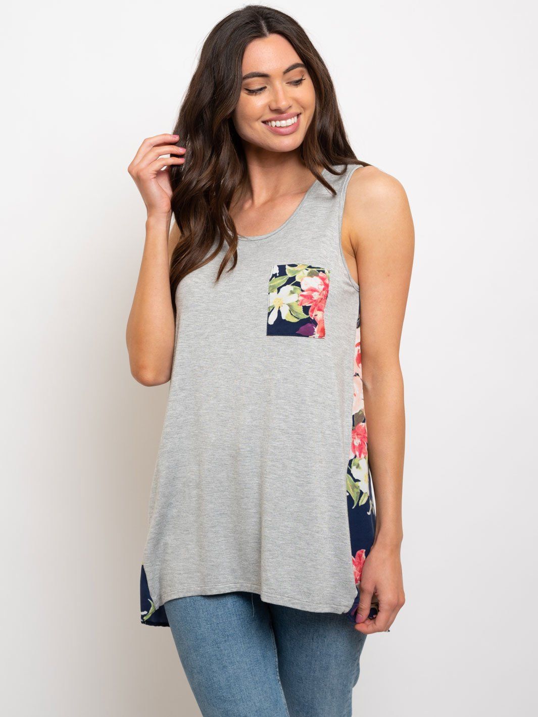 WOMEN'S POCKET FLORAL TANK TOP