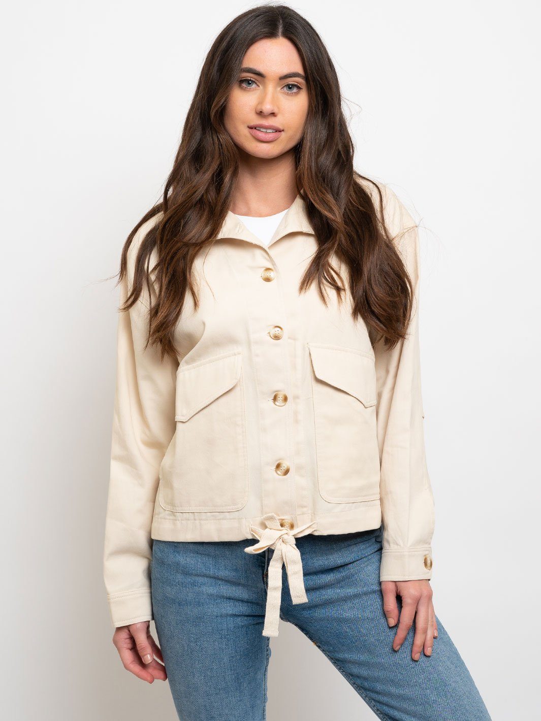 WOMEN'S BUTTON UP FRONT TIE JACKET