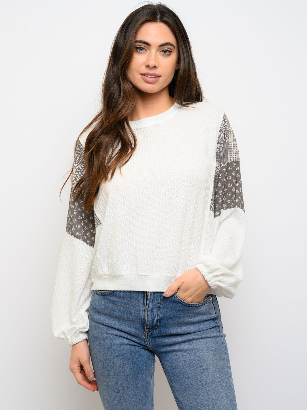WOMEN'S LONG SLEEVE MULTI PRINT TOP