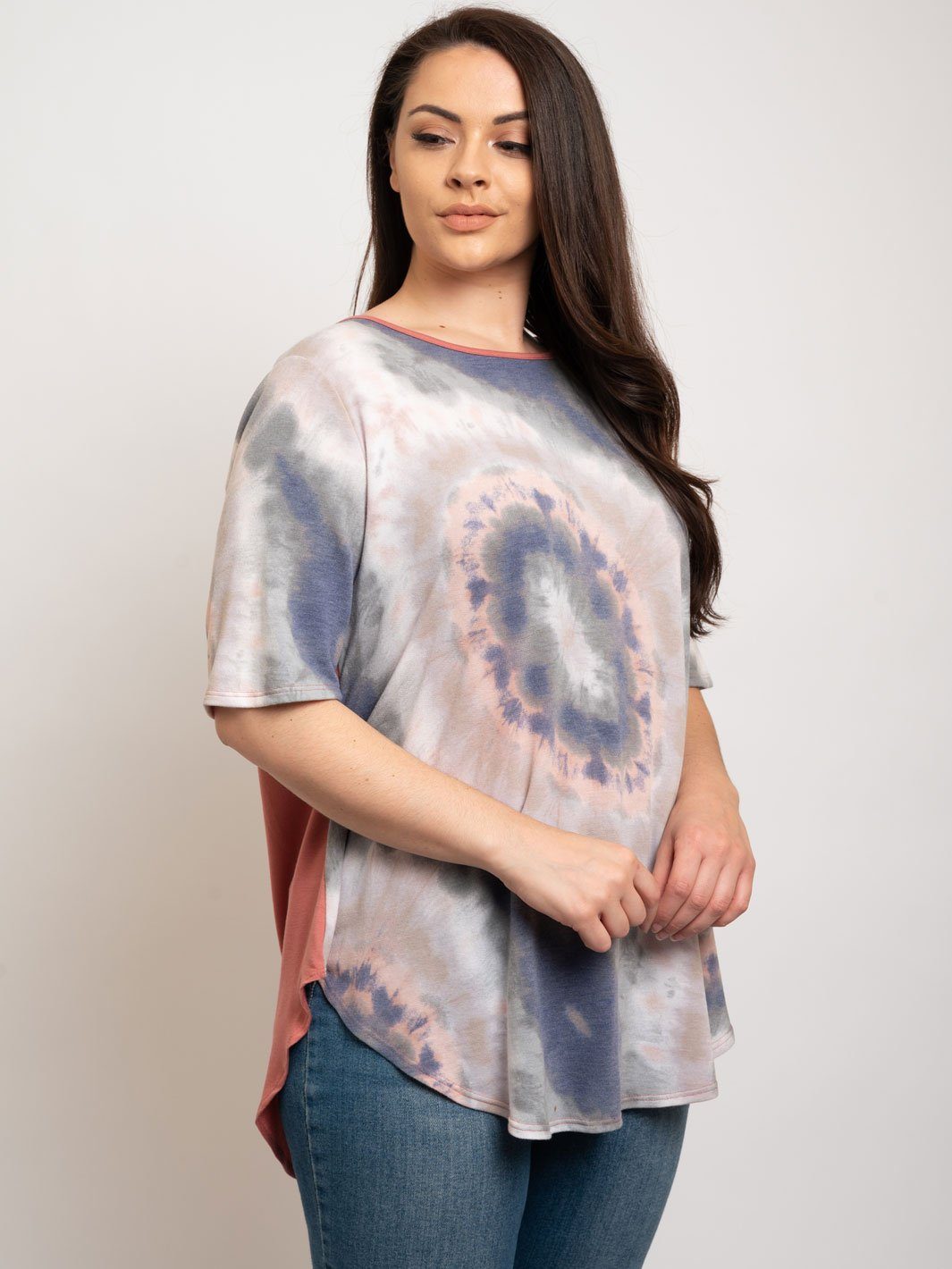 PLUS SIZE TIE DYE SOLID BACK TOP