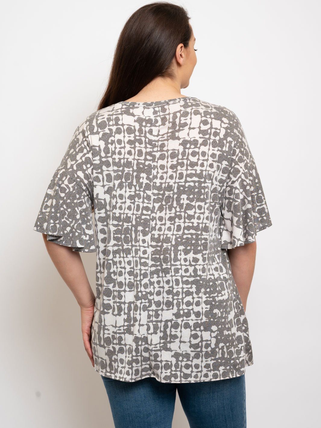 PLUS SIZE FRONT KNOT RUFFLE SLEEVES TOP