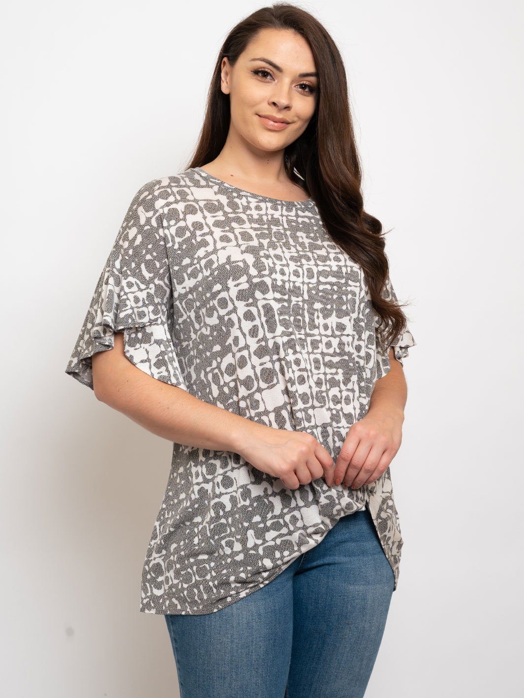 PLUS SIZE FRONT KNOT RUFFLE SLEEVES TOP