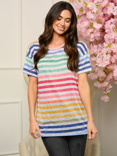 WOMEN'S SHORT SLEEVE STRIPES TOP