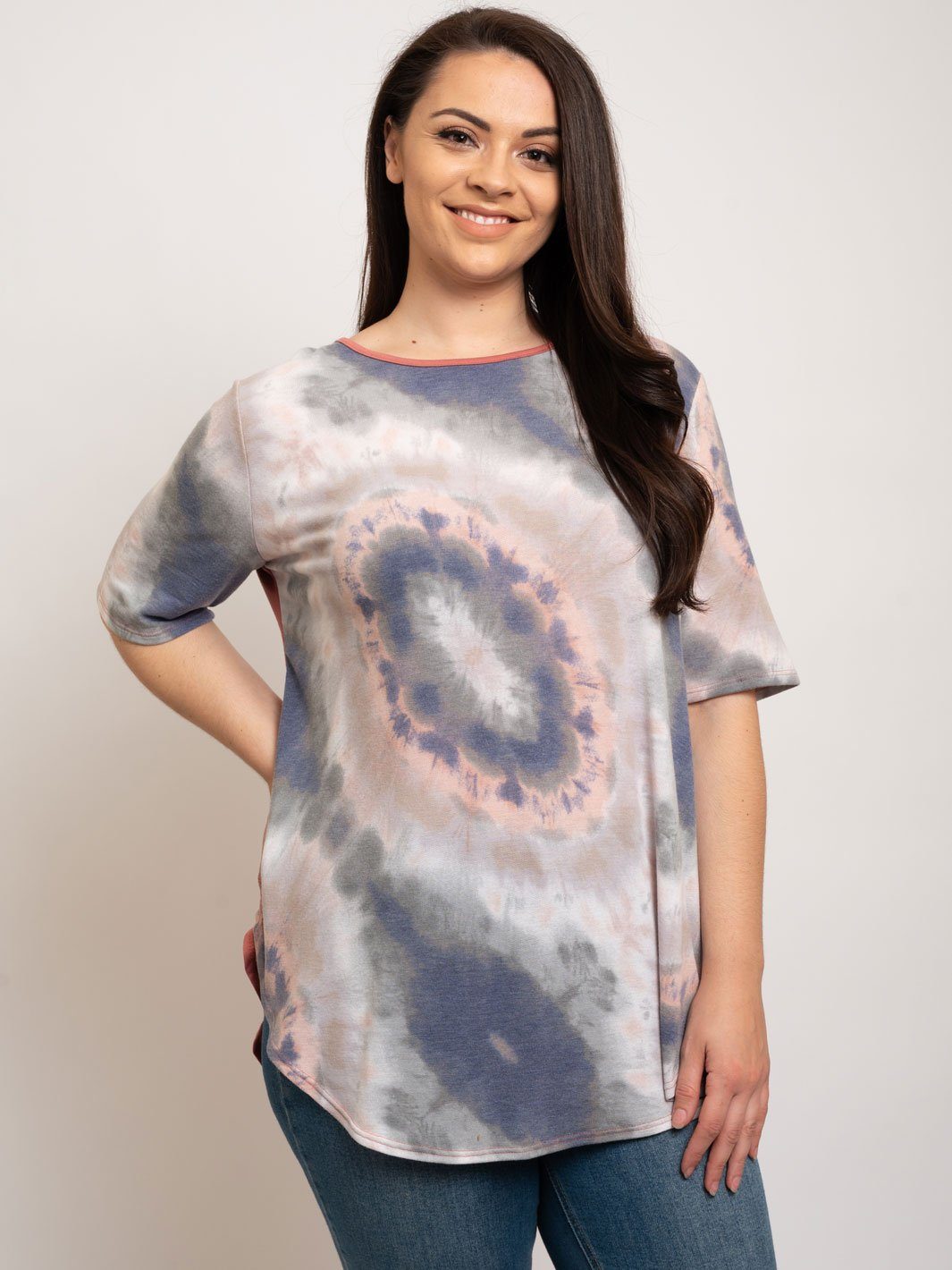 PLUS SIZE TIE DYE SOLID BACK TOP