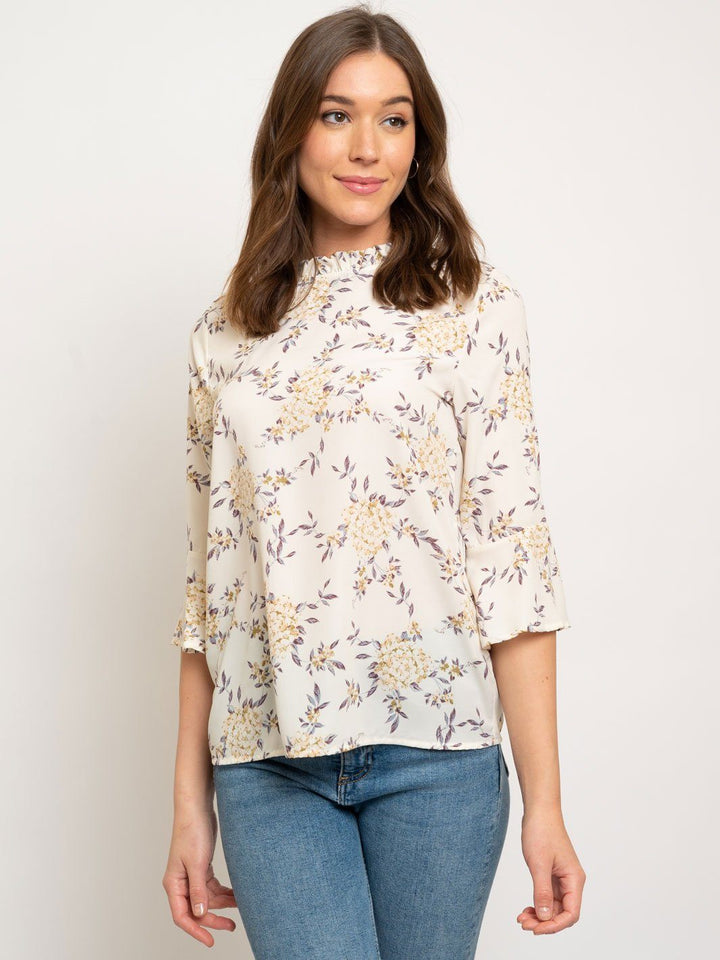 WOMEN'S 3/4 BELL SLEEVE FLORAL TOP