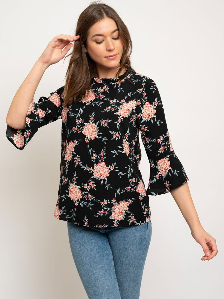 WOMEN'S 3/4 BELL SLEEVE FLORAL TOP