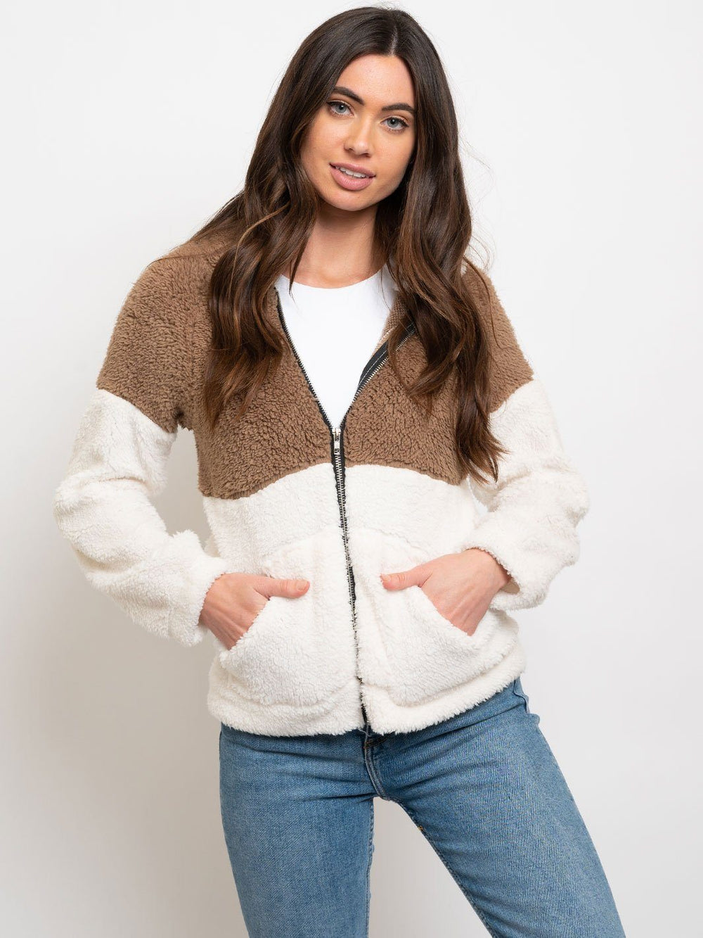 WOMEN'S COLORBLOCK SHERPA HOODIE JACKET