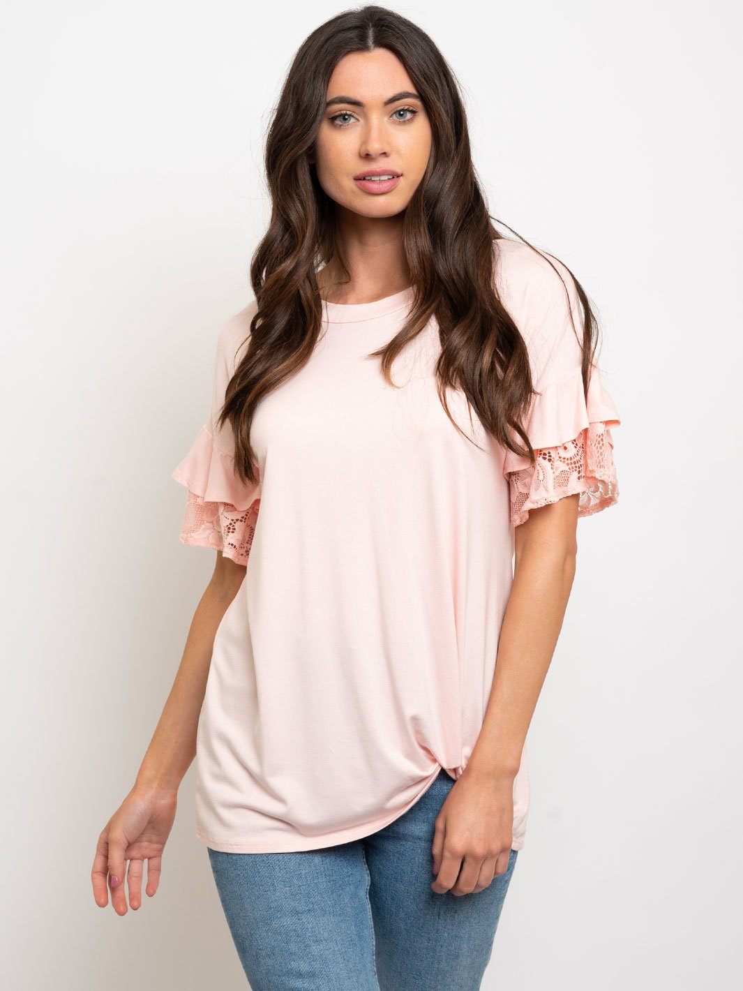 WOMEN'S SLEEVE DETAIL FRONT KNOT TOP