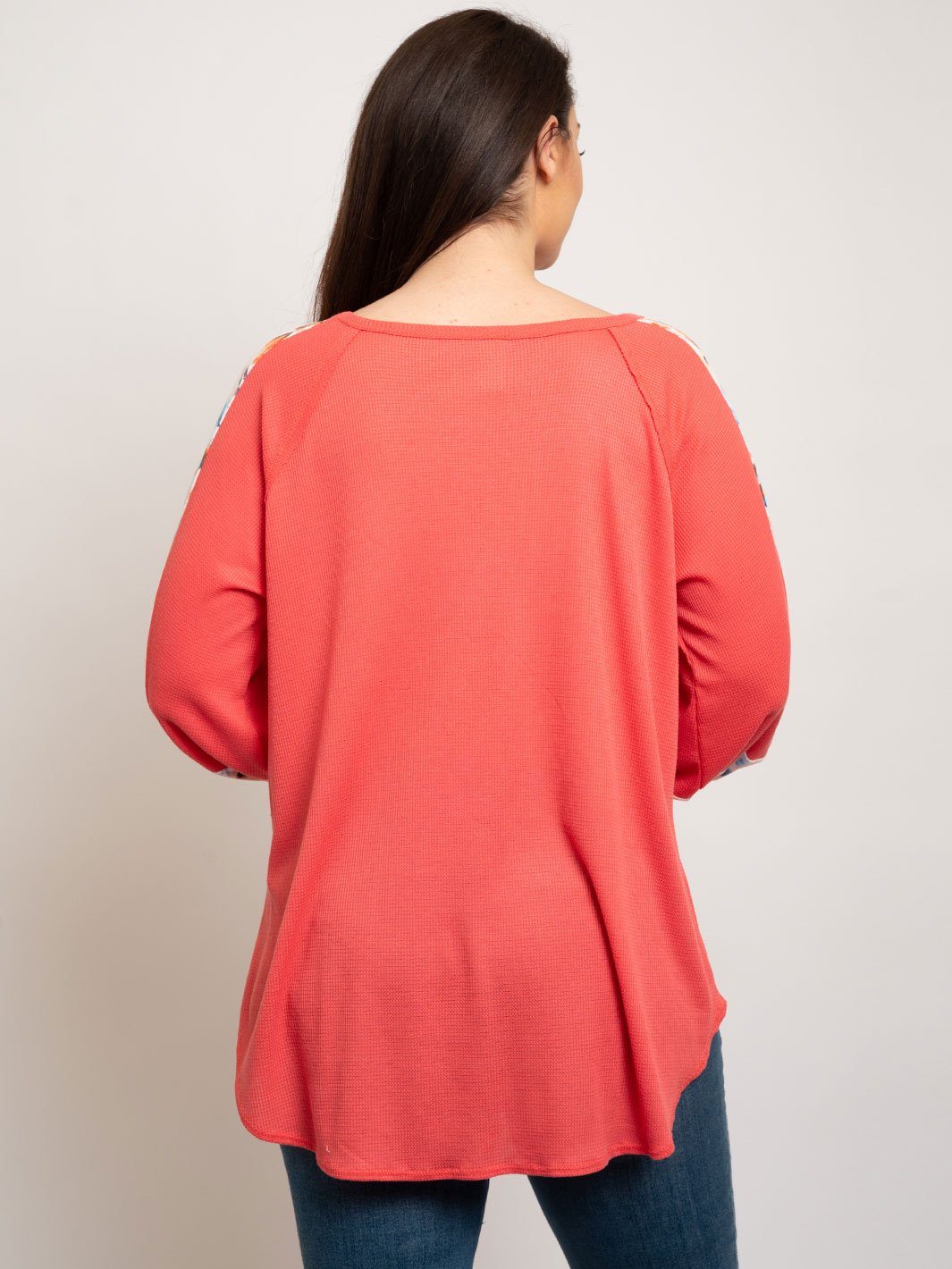 PLUS SIZE FLORAL PRINT 3/4 SLEEVES TOP