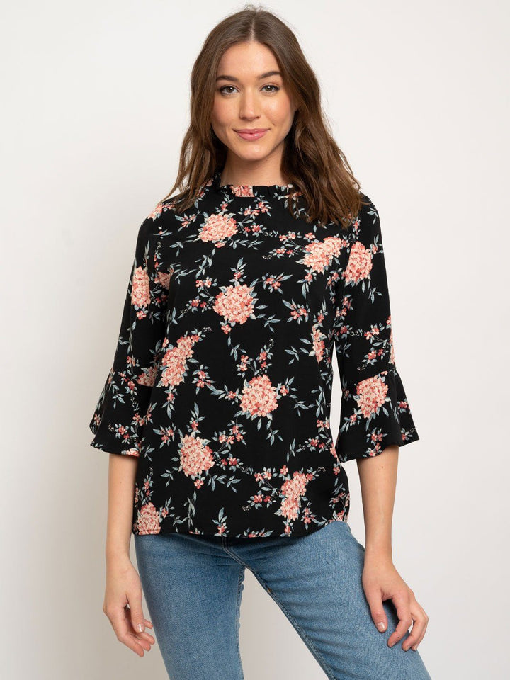 WOMEN'S 3/4 BELL SLEEVE FLORAL TOP