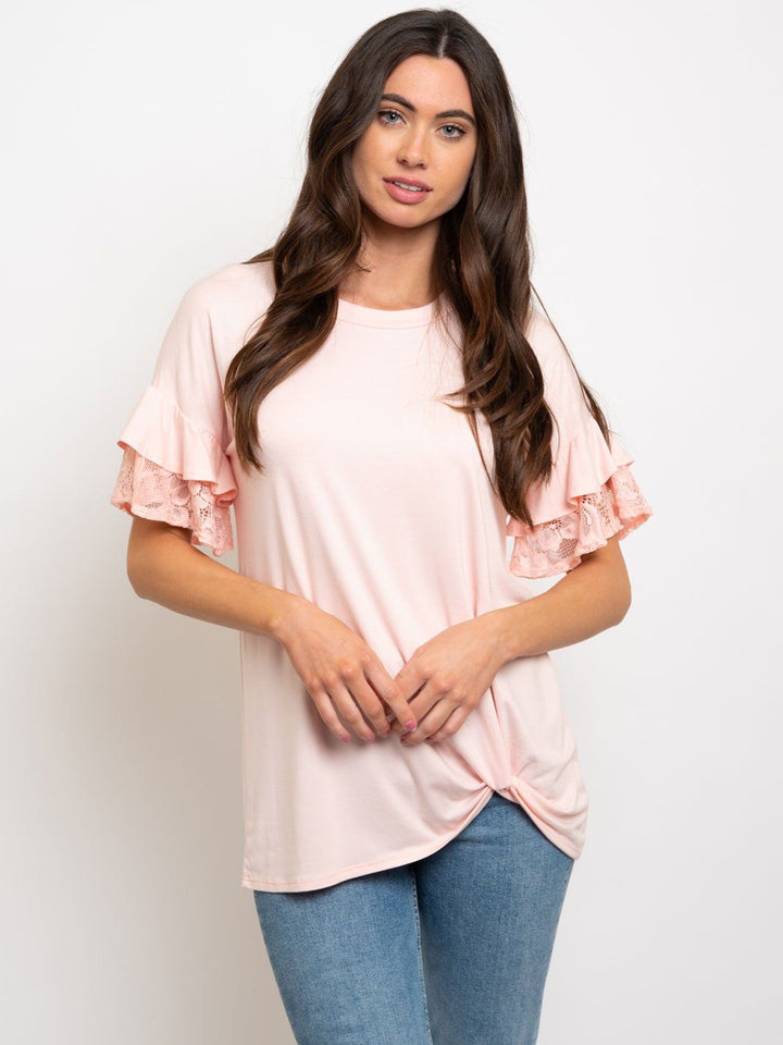 WOMEN'S SLEEVE DETAIL FRONT KNOT TOP