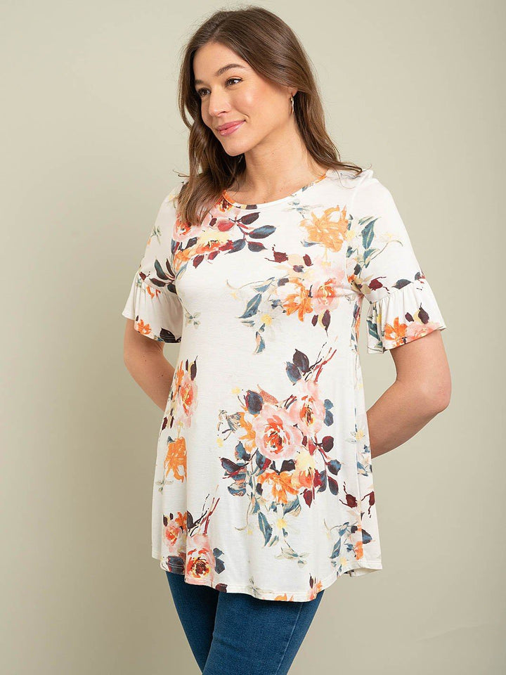 WOMEN'S SHORT SLEEVE FLORAL TOP