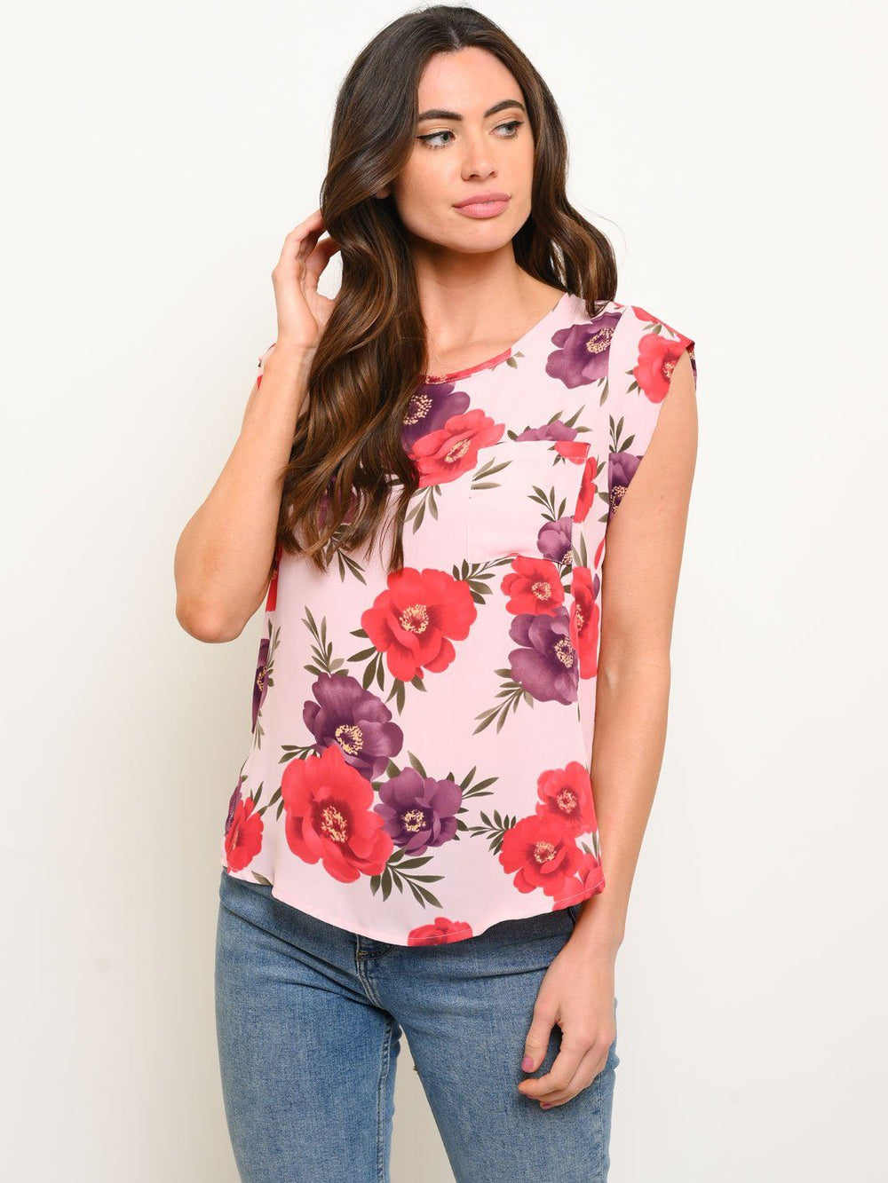 WOMEN'S SHORT SLEEVE FLORAL TOP