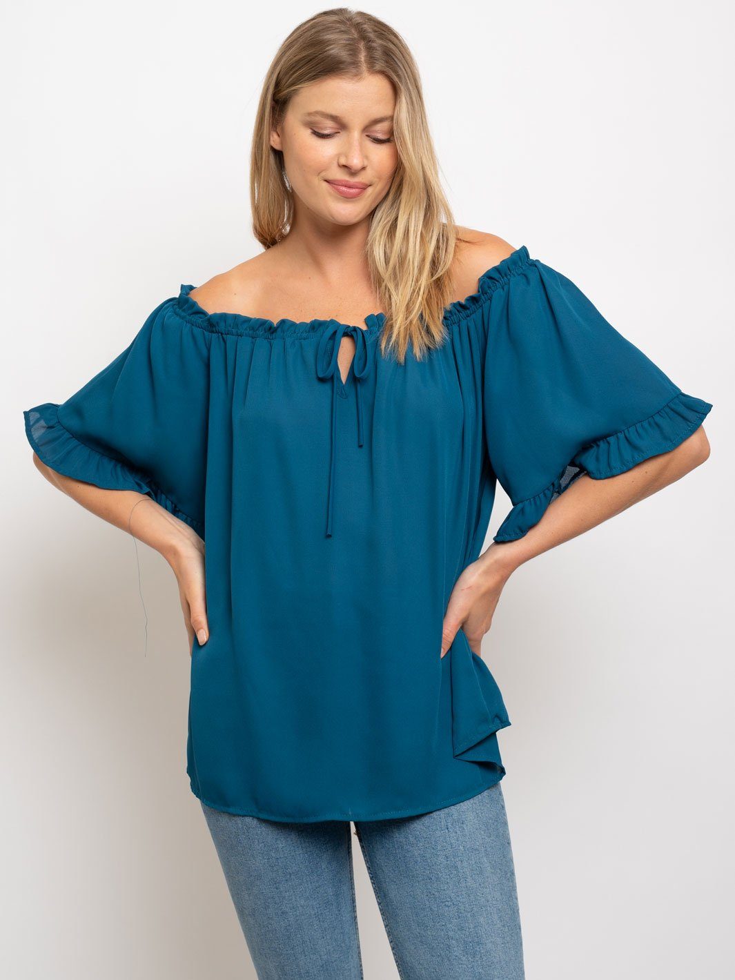 WOMEN'S OFF SHOULDER FRONT TIE TOP