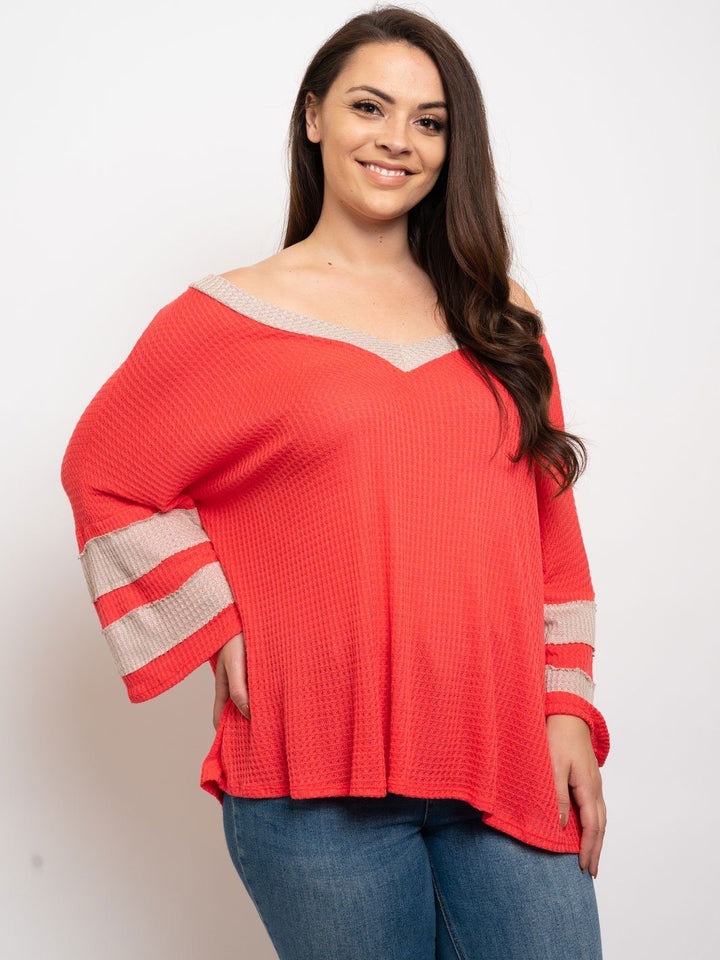 PLUS LONG SLEEVE V-NECK TOP
