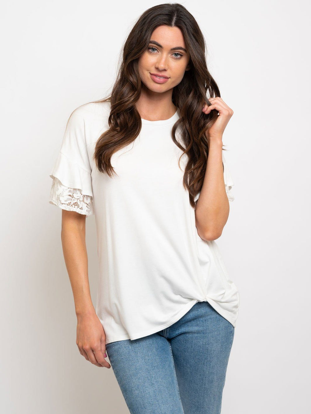 WOMEN'S SLEEVE DETAIL FRONT KNOT TOP
