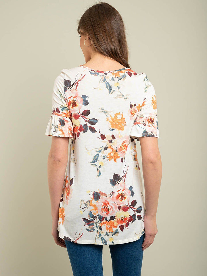 WOMEN'S SHORT SLEEVE FLORAL TOP
