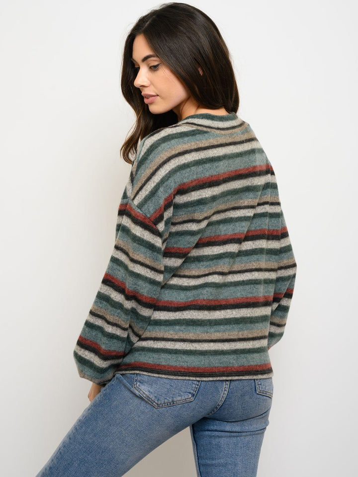 WOMEN'S BRUSHED STRIPES LONG SLEEVE TOP