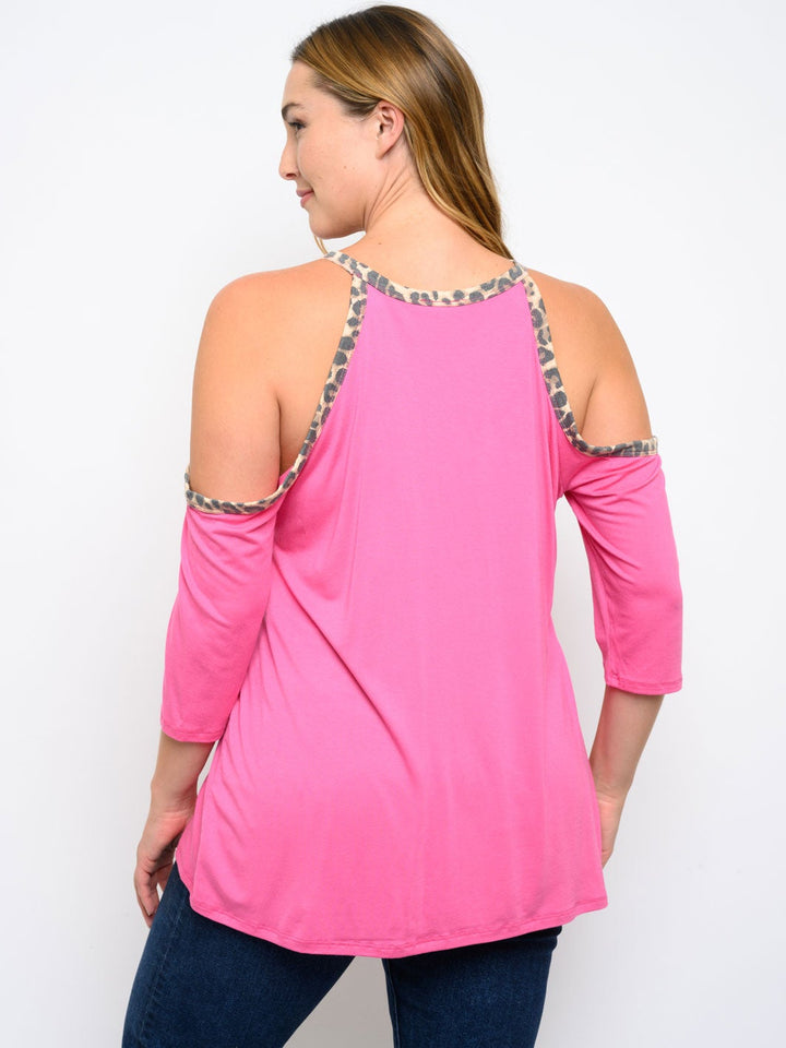 PLUS SIZE COLD SHOULDER ANIMAL PRINT TOP