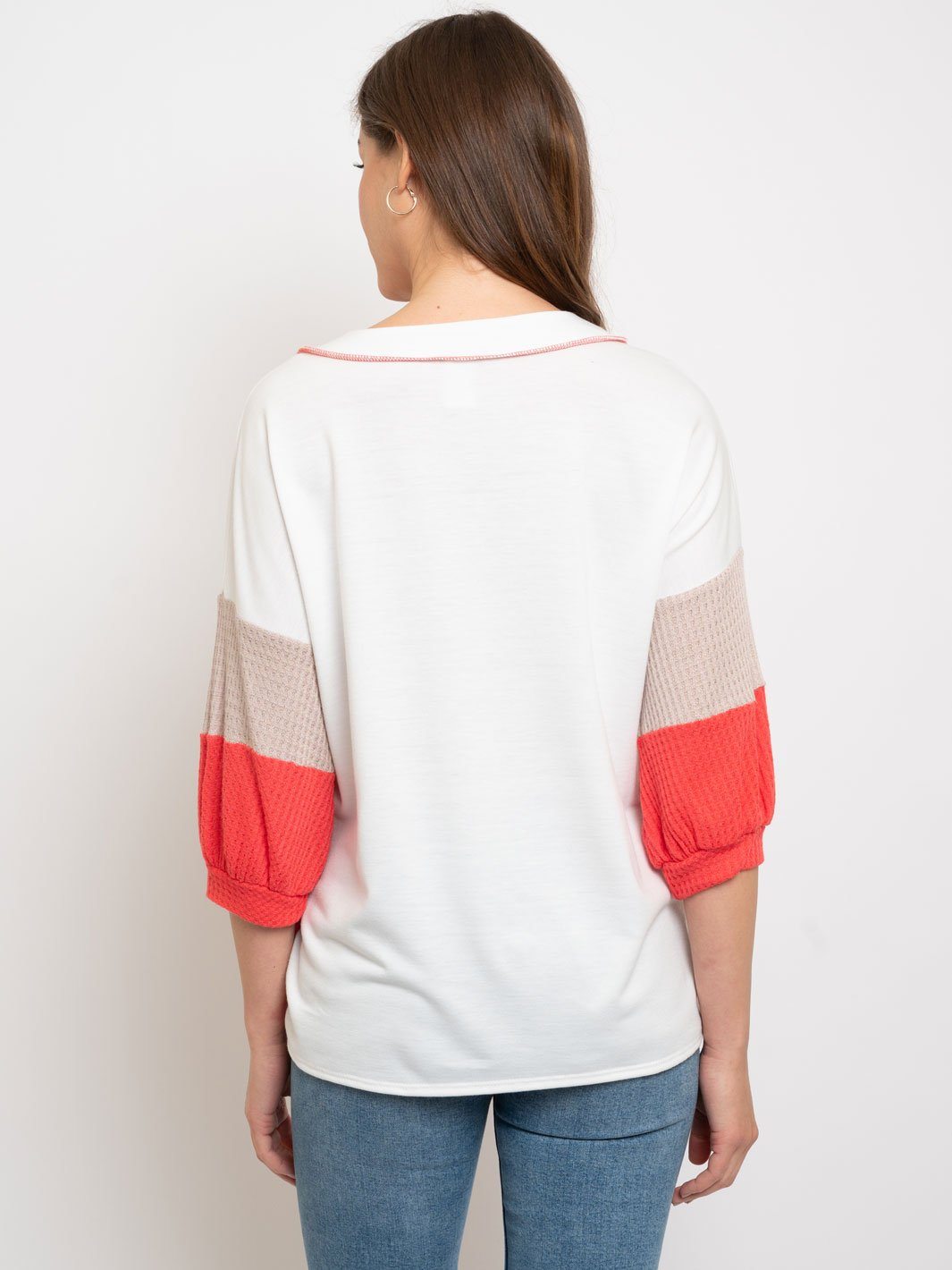 WOMEN'S COLOR BLOCK 3/4 SLEEVE TOP