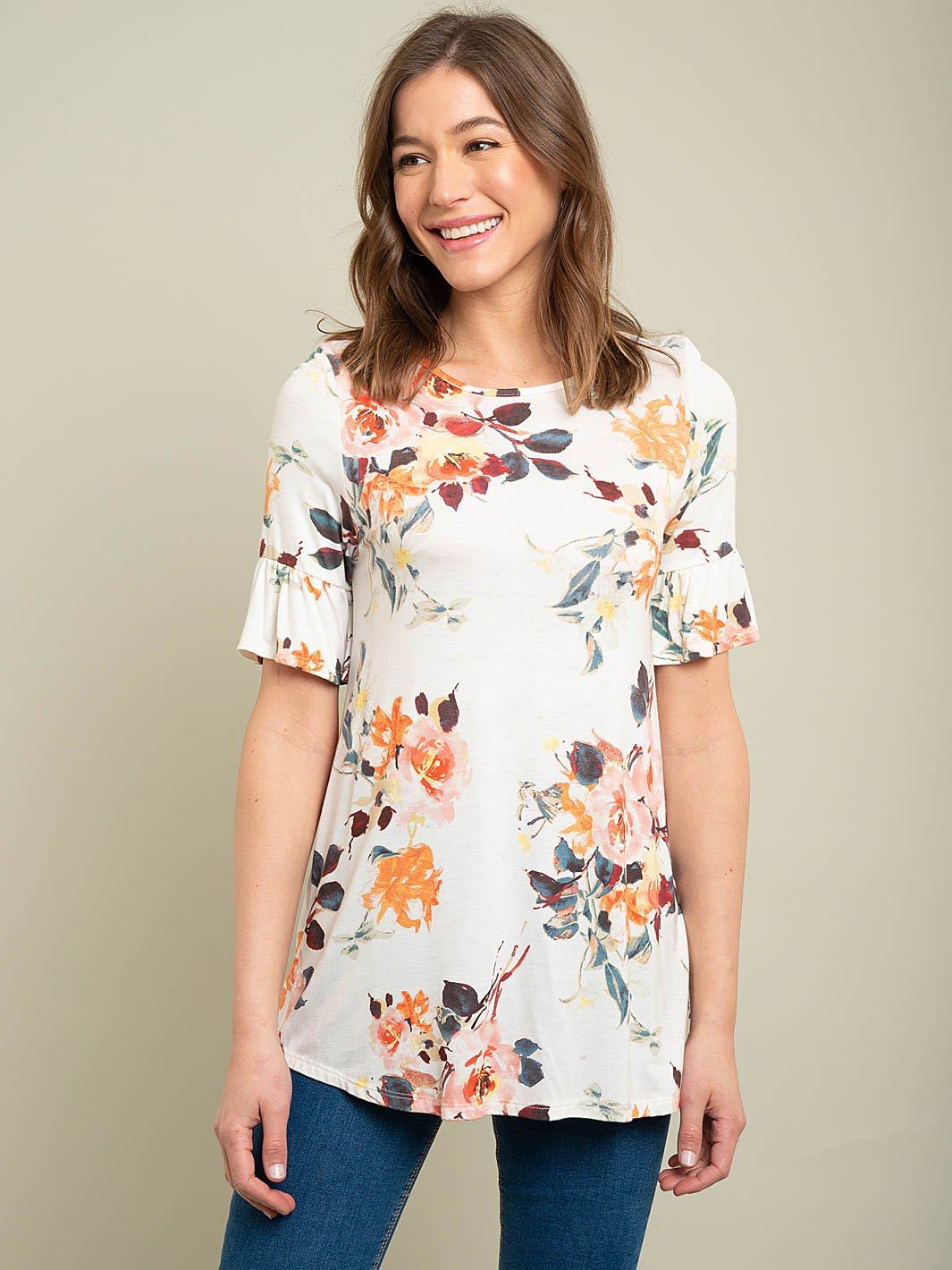 WOMEN'S SHORT SLEEVE FLORAL TOP