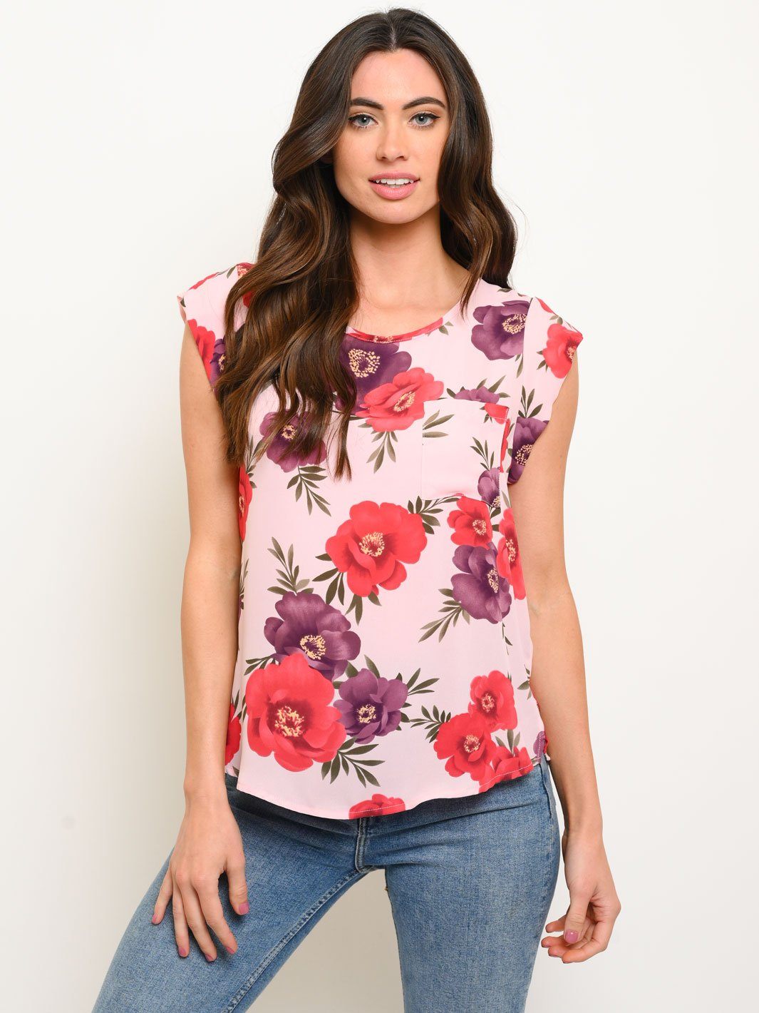 WOMEN'S SHORT SLEEVE FLORAL TOP