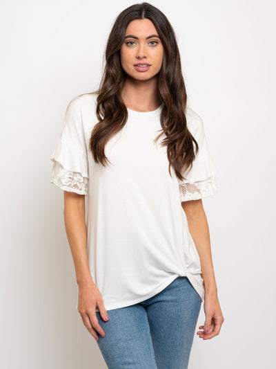 WOMEN'S SLEEVE DETAIL FRONT KNOT TOP