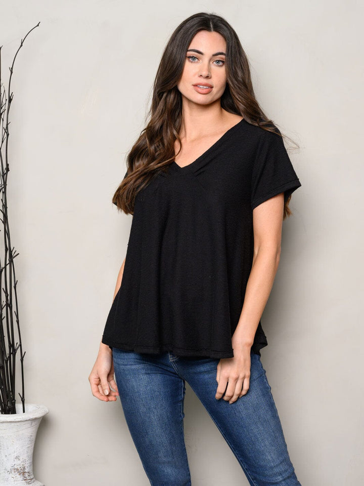 WOMEN'S SHORT SLEEVE V-NECK TUNIC TOP