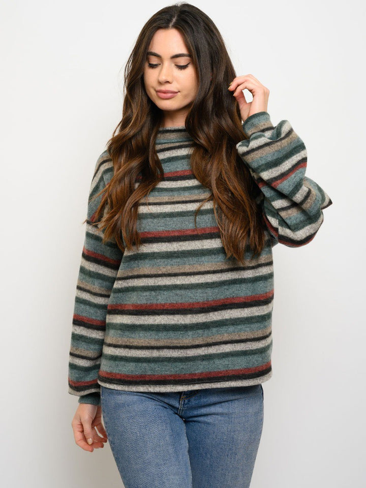 WOMEN'S BRUSHED STRIPES LONG SLEEVE TOP