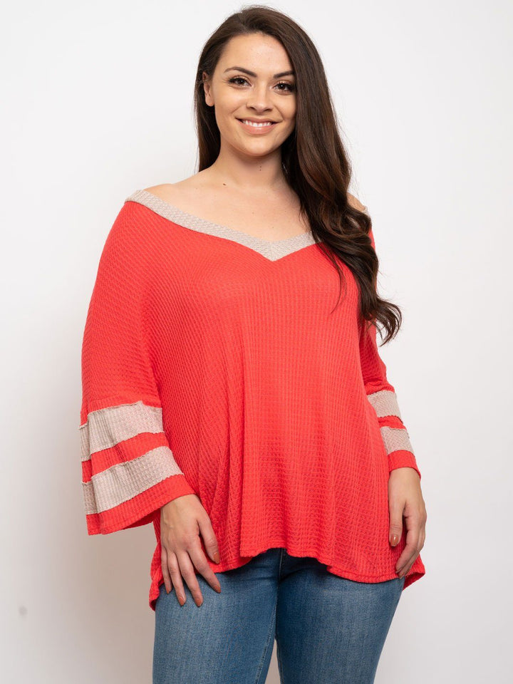 PLUS LONG SLEEVE V-NECK TOP