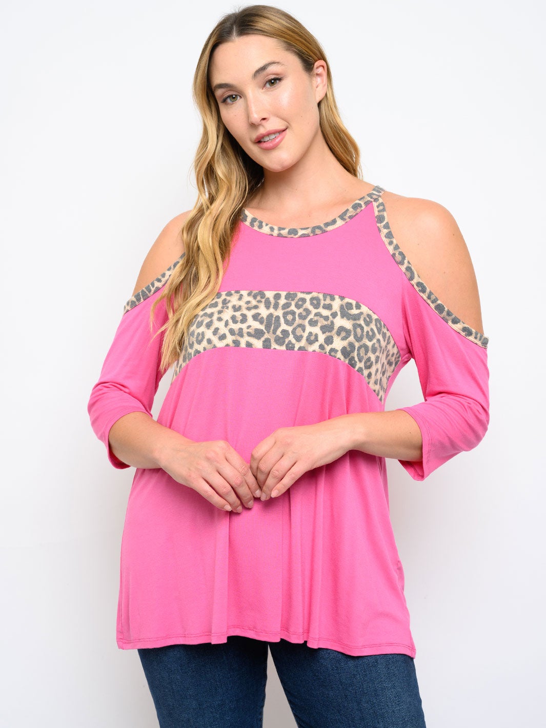 PLUS SIZE COLD SHOULDER ANIMAL PRINT TOP
