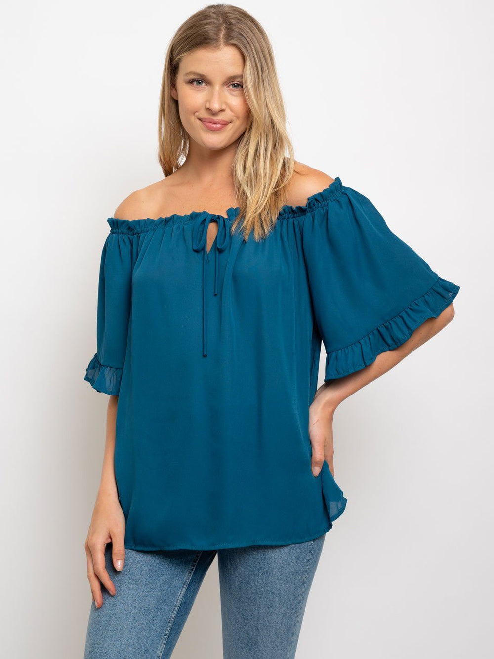WOMEN'S OFF SHOULDER FRONT TIE TOP