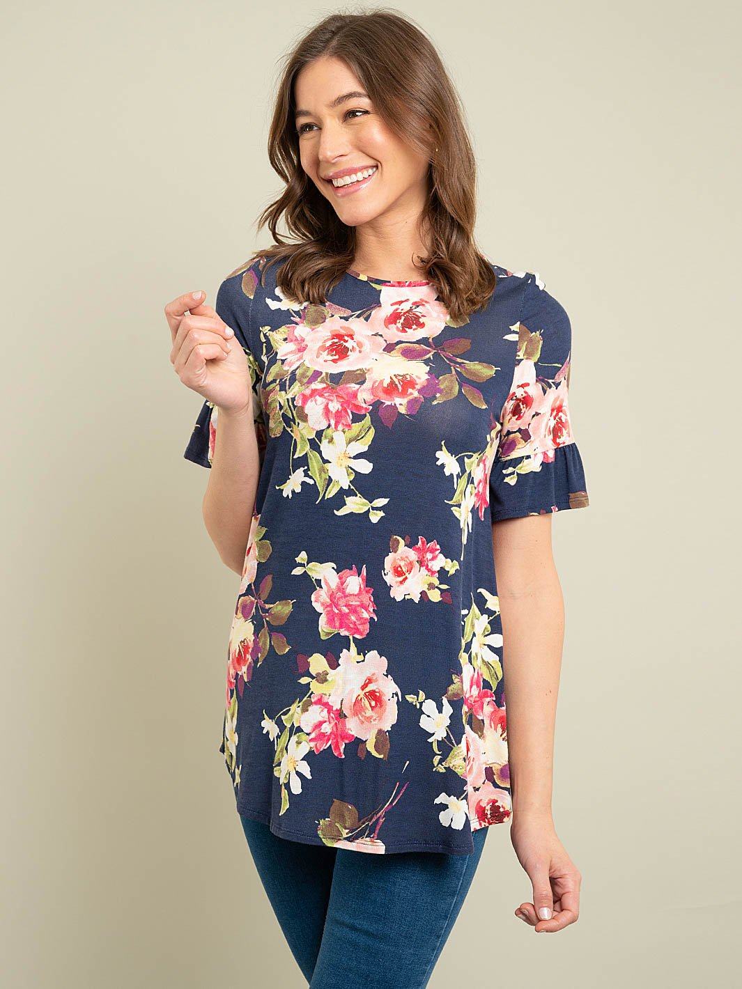 WOMEN'S SHORT SLEEVE FLORAL TOP