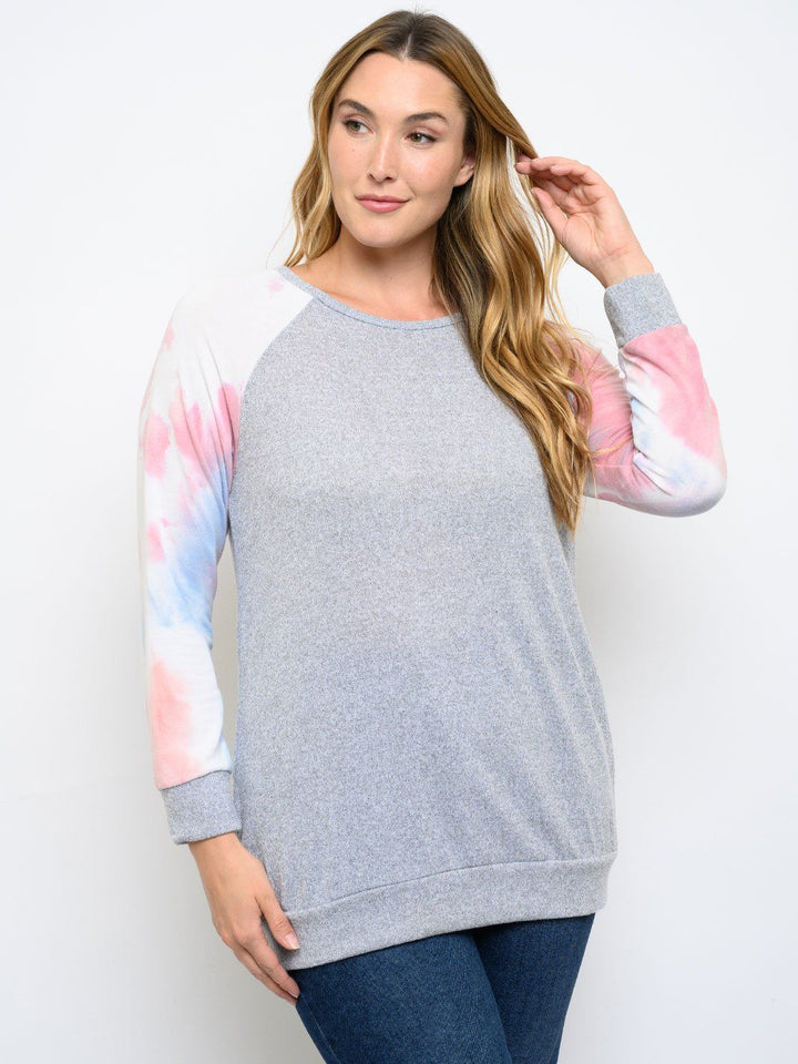 PLUS SIZE LONG TIE DYE SLEEVE TOP
