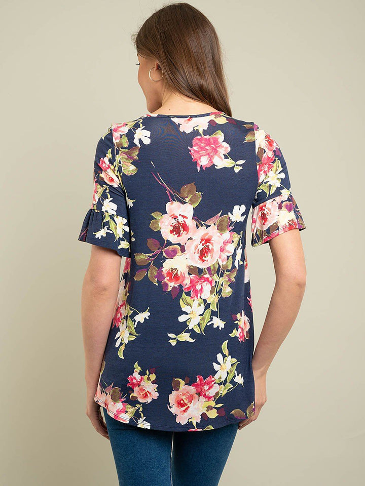 WOMEN'S SHORT SLEEVE FLORAL TOP