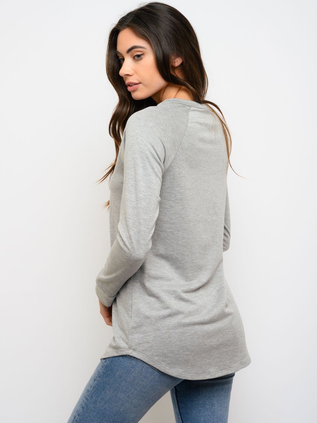 WOMEN'S TEXAS PLAID DETAIL TERRY ROUND NECK TOP