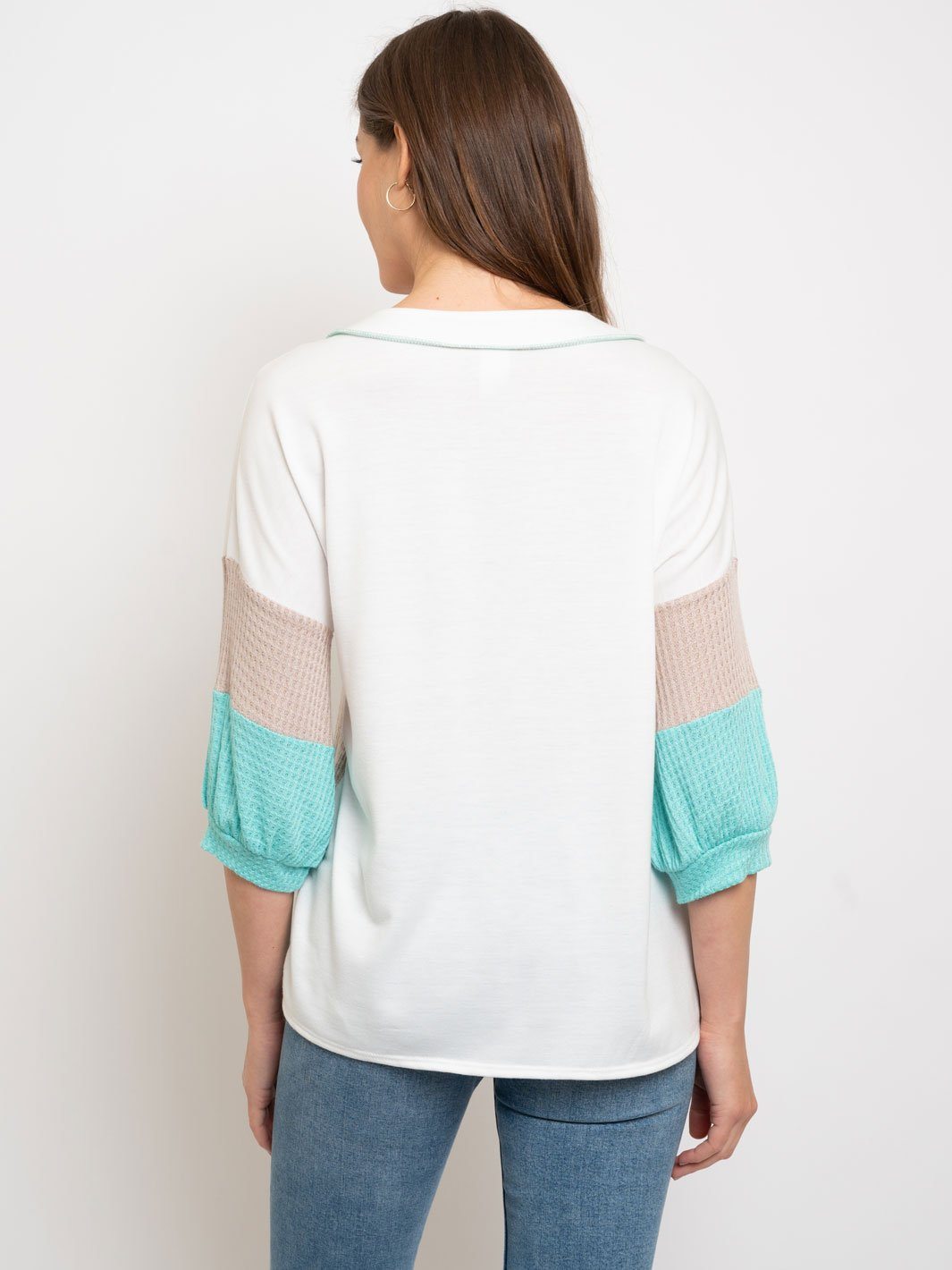 WOMEN'S COLOR BLOCK 3/4 SLEEVE TOP