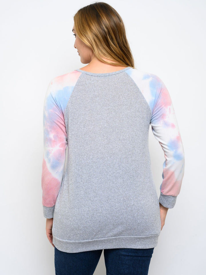 PLUS SIZE LONG TIE DYE SLEEVE TOP
