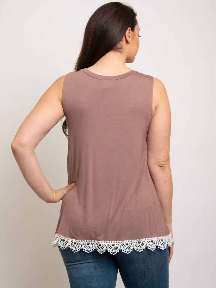 PLUS SIZE SLEEVELESS CROCHET DETAIL TOP