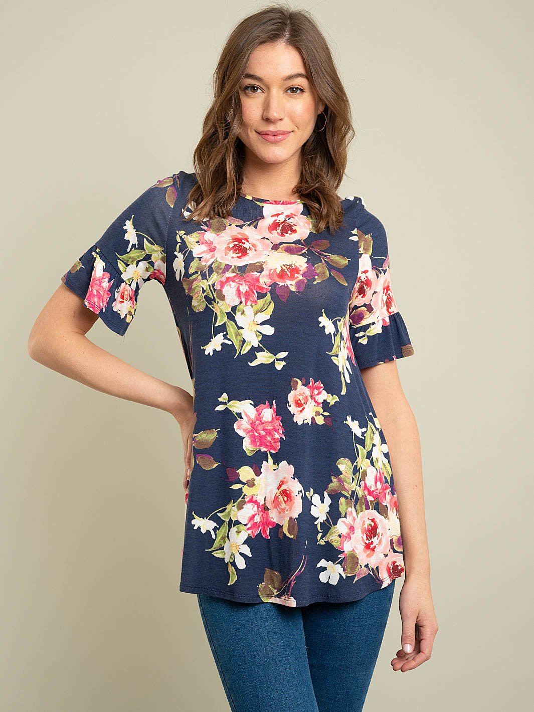 WOMEN'S SHORT SLEEVE FLORAL TOP