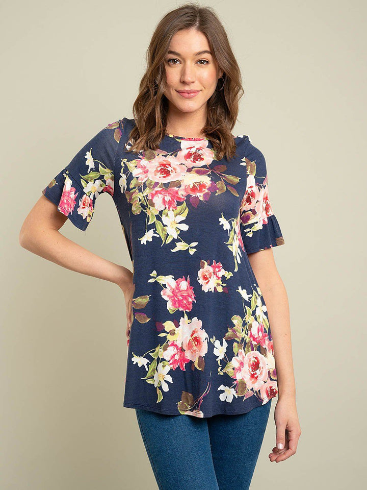 WOMEN'S SHORT SLEEVE FLORAL TOP